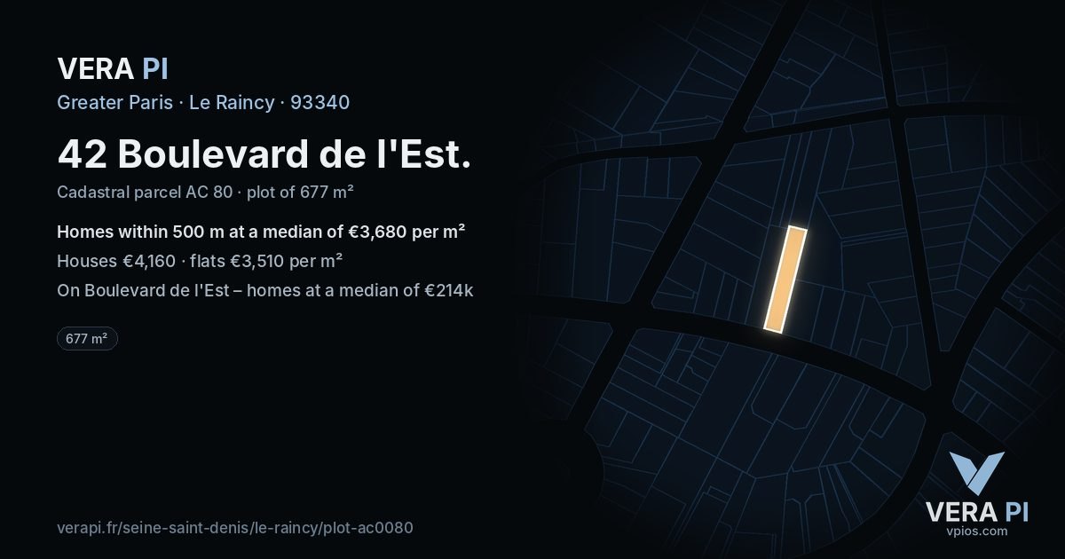 42 Boulevard de l'Est, Le Raincy at night – the plot lit, the parcels around coloured by the prices near them