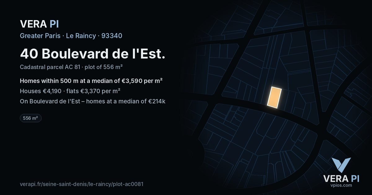40 Boulevard de l'Est, Le Raincy at night – the plot lit, the parcels around coloured by the prices near them