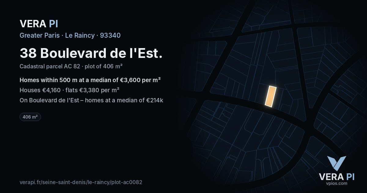 38 Boulevard de l'Est, Le Raincy at night – the plot lit, the parcels around coloured by the prices near them