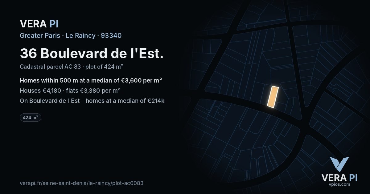 36 Boulevard de l'Est, Le Raincy at night – the plot lit, the parcels around coloured by the prices near them
