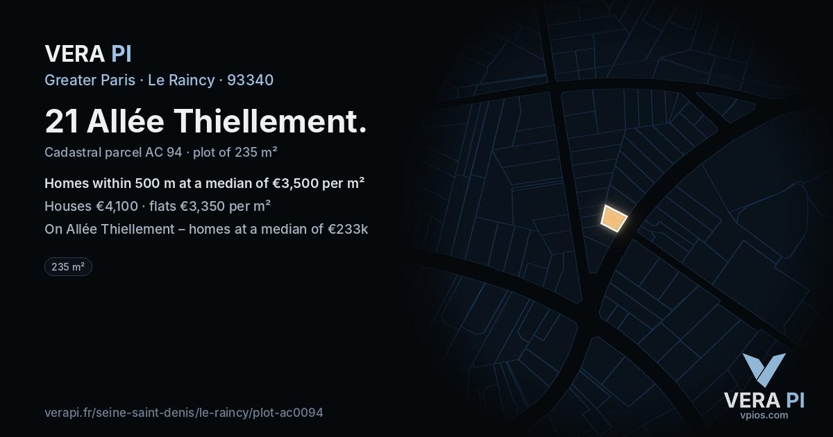 21 Allée Thiellement, Le Raincy at night – the plot lit, the parcels around coloured by the prices near them