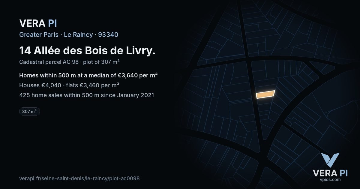 14 Allée des Bois de Livry, Le Raincy at night – the plot lit, the parcels around coloured by the prices near them