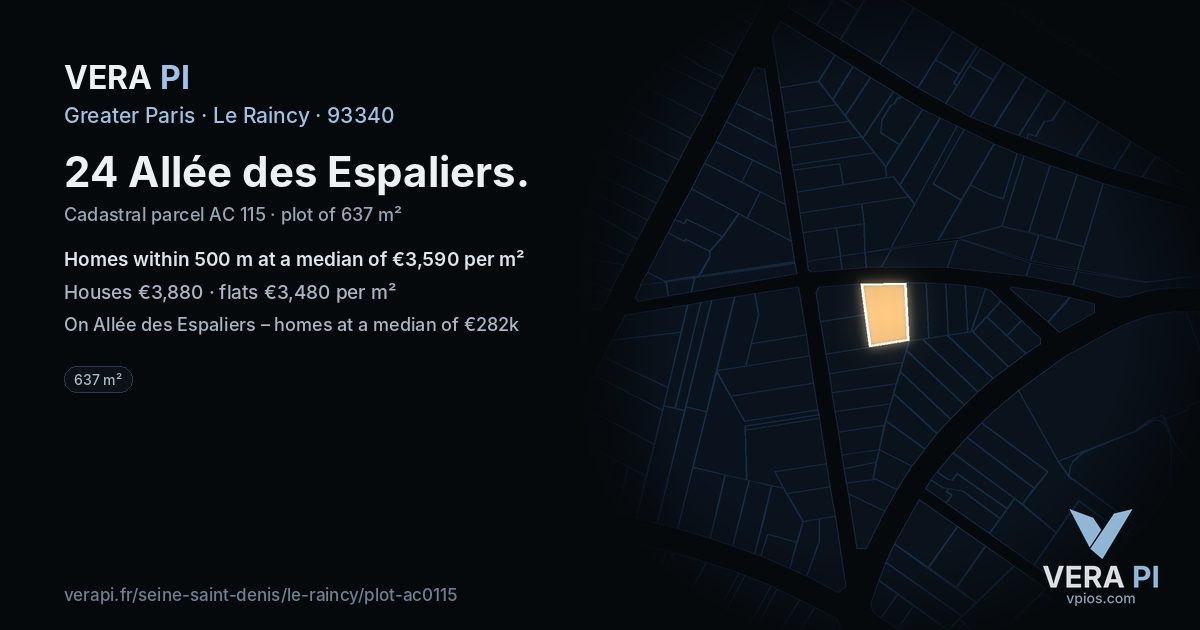 24 Allée des Espaliers, Le Raincy at night – the plot lit, the parcels around coloured by the prices near them