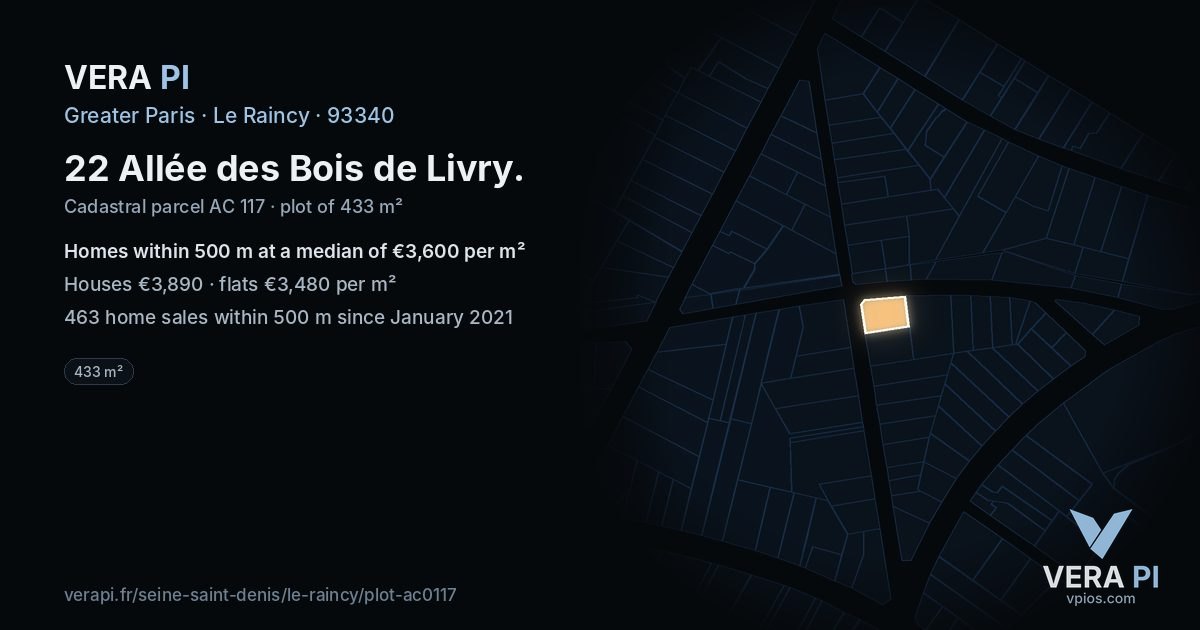 22 Allée des Bois de Livry, Le Raincy at night – the plot lit, the parcels around coloured by the prices near them