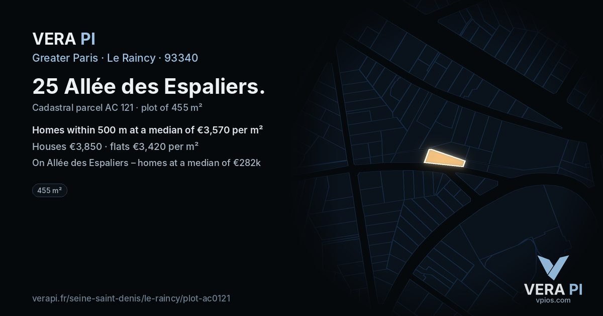 25 Allée des Espaliers, Le Raincy at night – the plot lit, the parcels around coloured by the prices near them