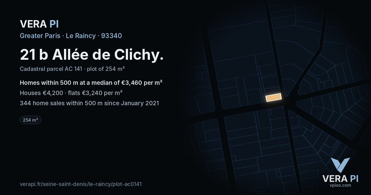 21 b Allée de Clichy, Le Raincy at night – the plot lit, the parcels around coloured by the prices near them