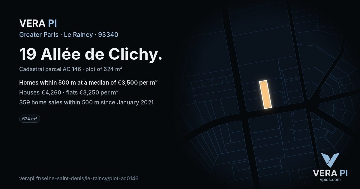 19 Allée de Clichy, Le Raincy at night – the plot lit, the parcels around coloured by the prices near them