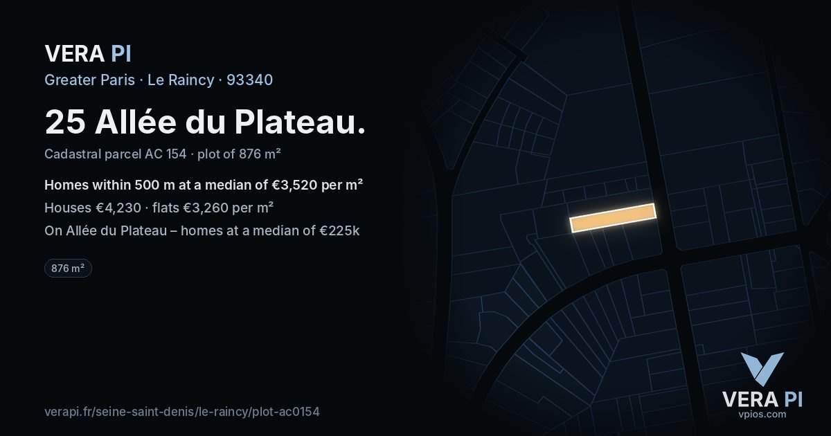 25 Allée du Plateau, Le Raincy at night – the plot lit, the parcels around coloured by the prices near them