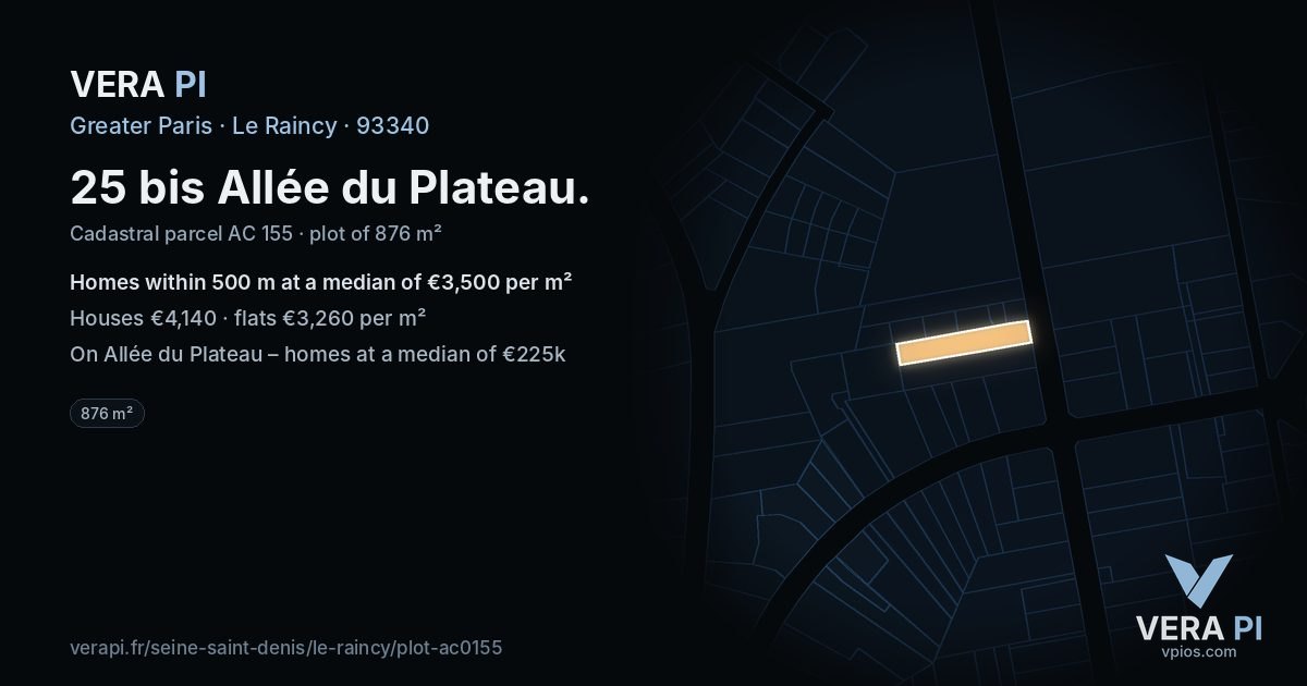 25 bis Allée du Plateau, Le Raincy at night – the plot lit, the parcels around coloured by the prices near them