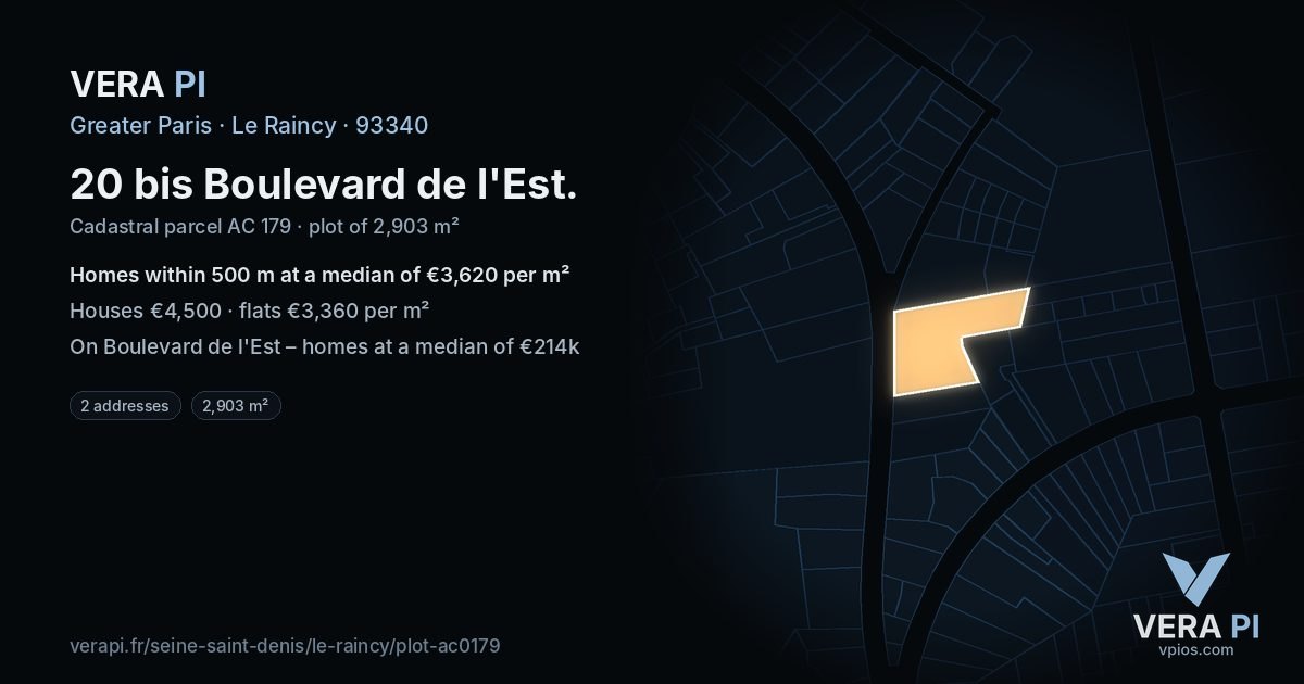 20 bis Boulevard de l'Est, Le Raincy at night – the plot lit, the parcels around coloured by the prices near them