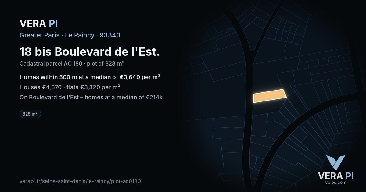 18 bis Boulevard de l'Est, Le Raincy at night – the plot lit, the parcels around coloured by the prices near them