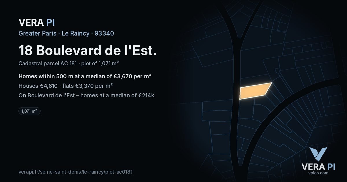 18 Boulevard de l'Est, Le Raincy at night – the plot lit, the parcels around coloured by the prices near them