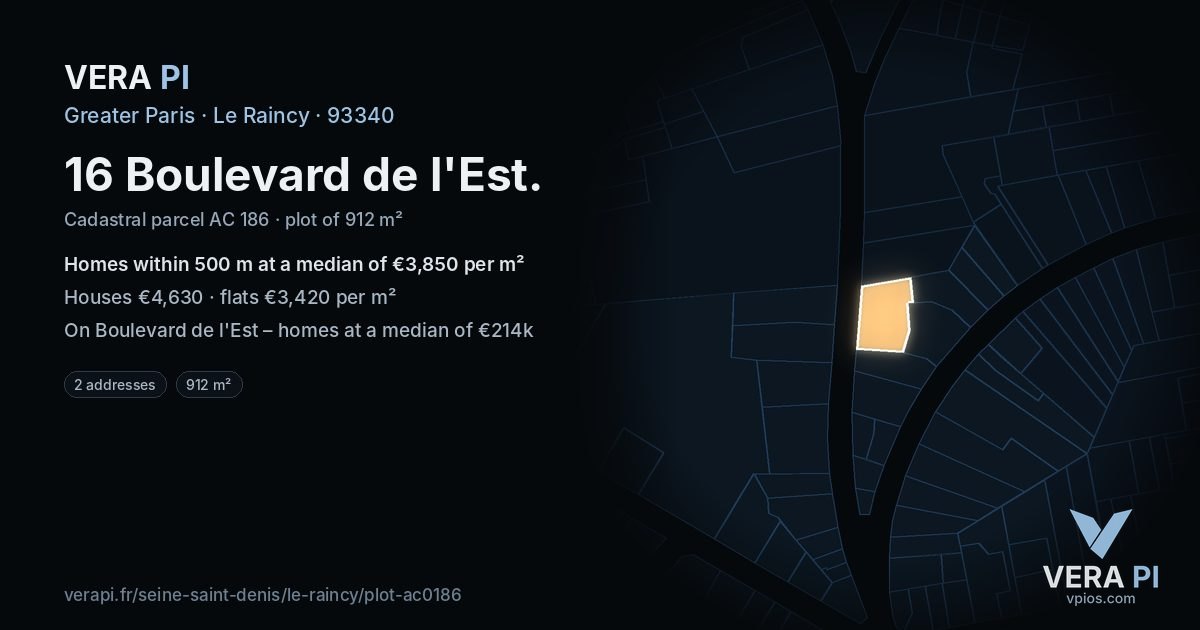 16 Boulevard de l'Est, Le Raincy at night – the plot lit, the parcels around coloured by the prices near them