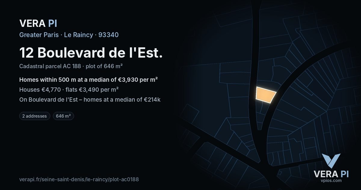12 Boulevard de l'Est, Le Raincy at night – the plot lit, the parcels around coloured by the prices near them
