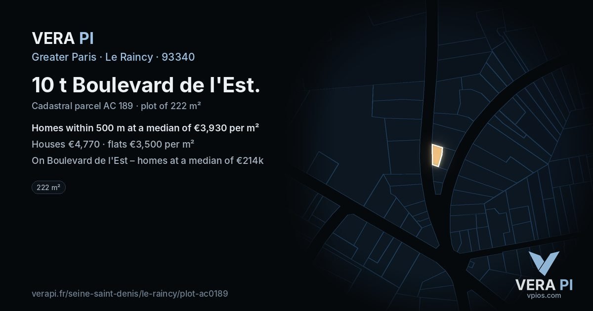 10 t Boulevard de l'Est, Le Raincy at night – the plot lit, the parcels around coloured by the prices near them
