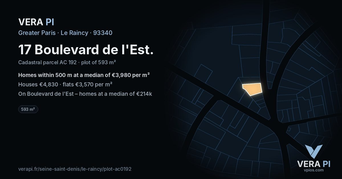 17 Boulevard de l'Est, Le Raincy at night – the plot lit, the parcels around coloured by the prices near them