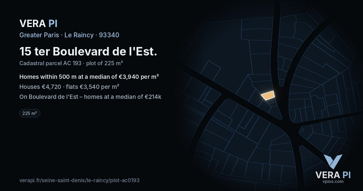 15 ter Boulevard de l'Est, Le Raincy at night – the plot lit, the parcels around coloured by the prices near them