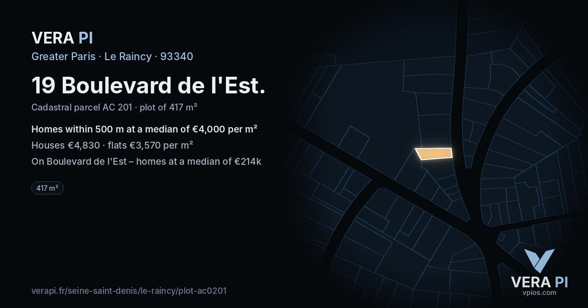 19 Boulevard de l'Est, Le Raincy at night – the plot lit, the parcels around coloured by the prices near them