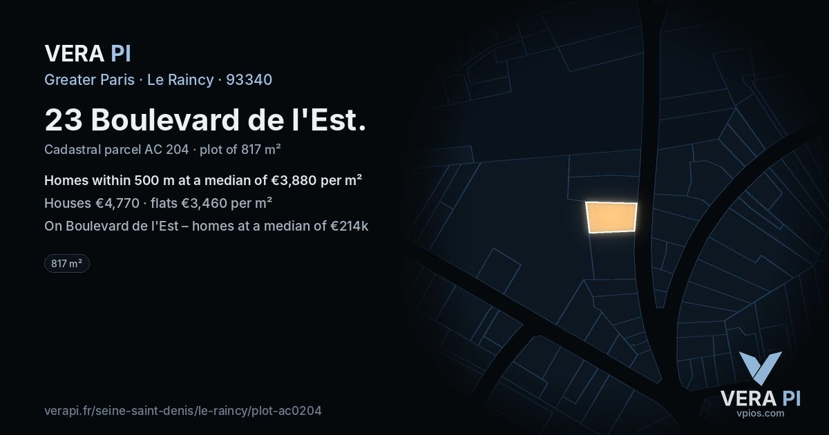 23 Boulevard de l'Est, Le Raincy at night – the plot lit, the parcels around coloured by the prices near them