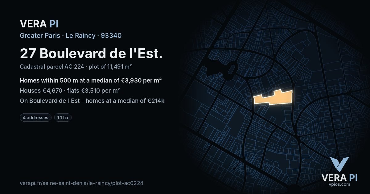 27 Boulevard de l'Est, Le Raincy at night – the plot lit, the parcels around coloured by the prices near them