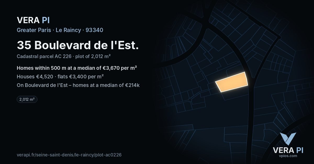 35 Boulevard de l'Est, Le Raincy at night – the plot lit, the parcels around coloured by the prices near them