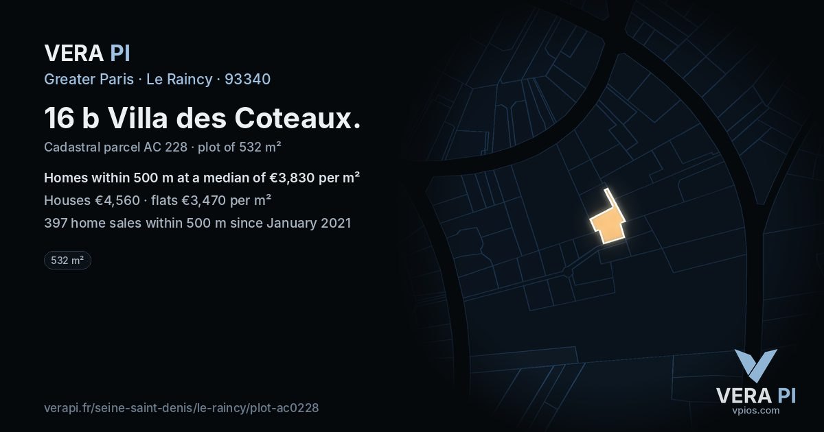 16 b Villa des Coteaux, Le Raincy at night – the plot lit, the parcels around coloured by the prices near them