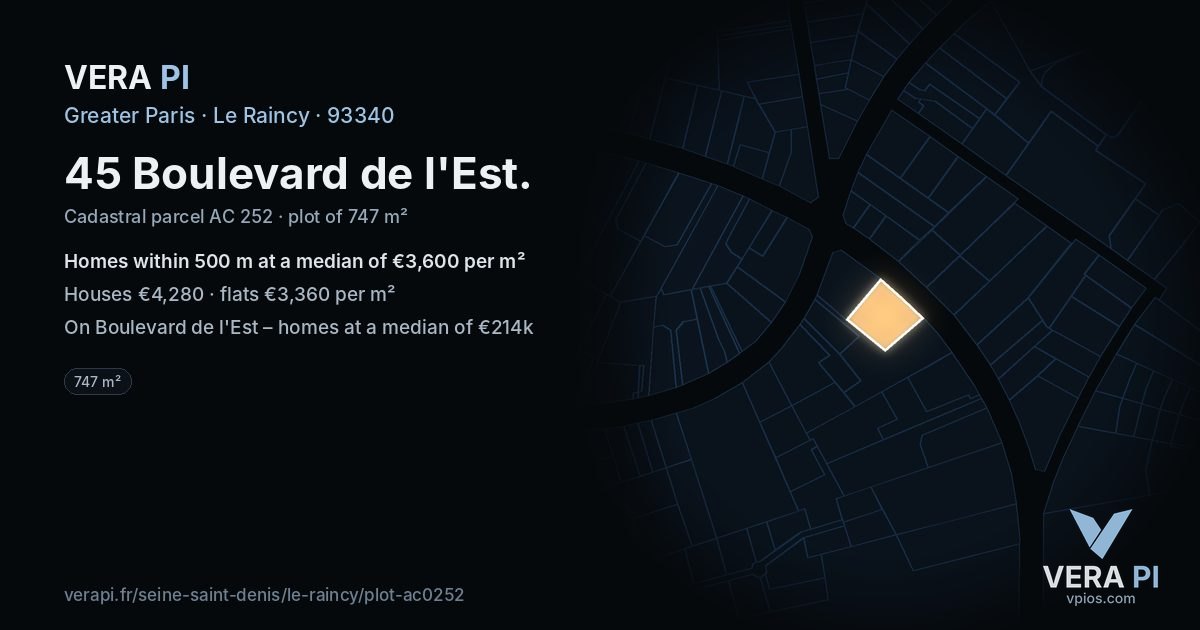 45 Boulevard de l'Est, Le Raincy at night – the plot lit, the parcels around coloured by the prices near them