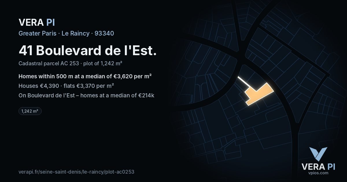 41 Boulevard de l'Est, Le Raincy at night – the plot lit, the parcels around coloured by the prices near them