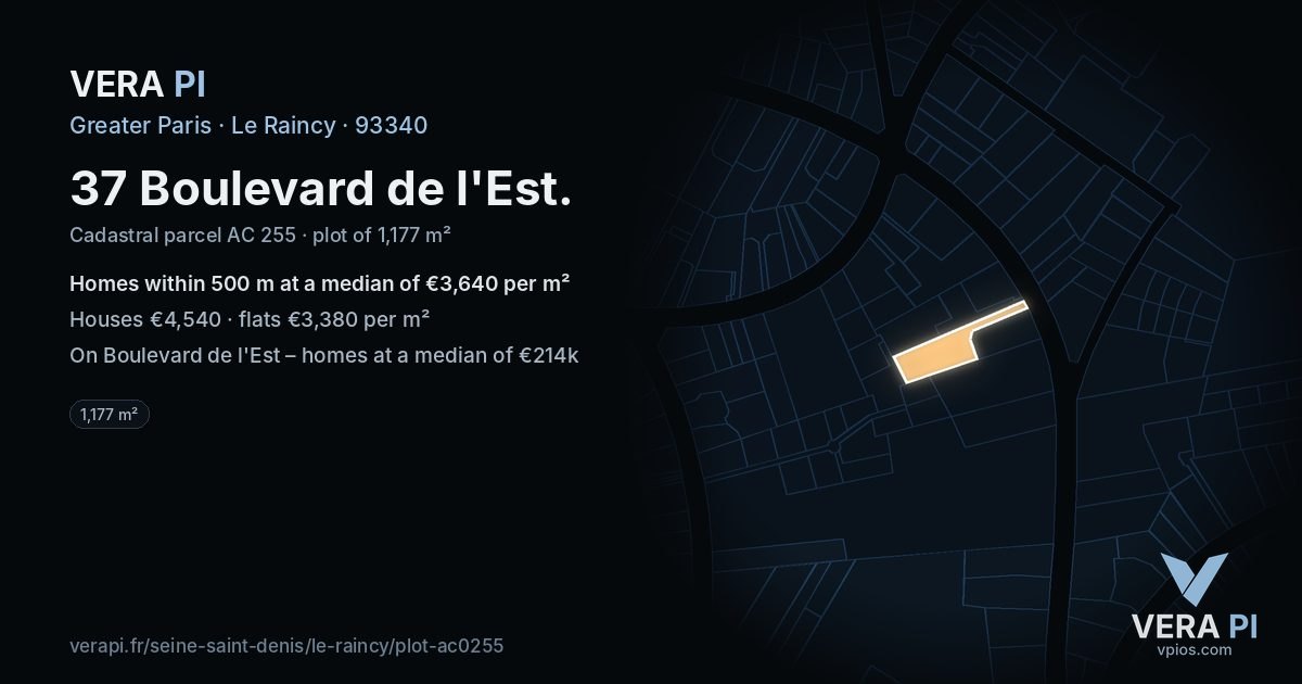 37 Boulevard de l'Est, Le Raincy at night – the plot lit, the parcels around coloured by the prices near them