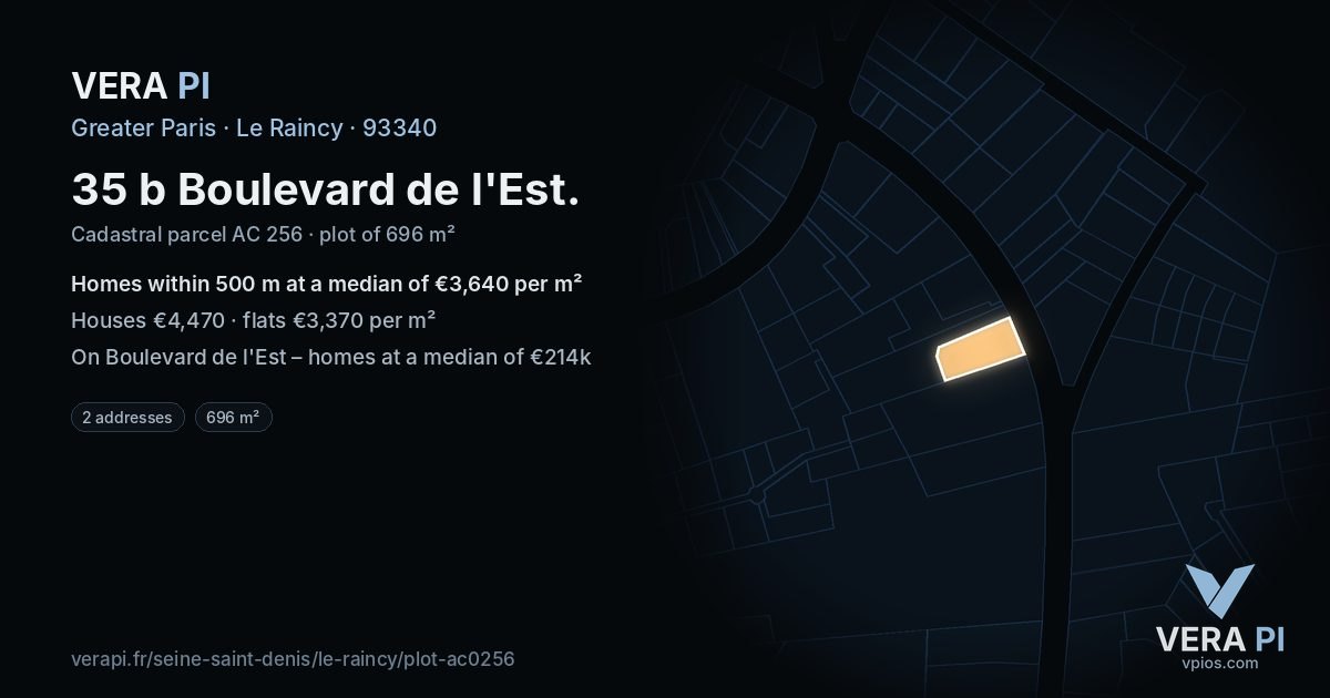 35 b Boulevard de l'Est, Le Raincy at night – the plot lit, the parcels around coloured by the prices near them