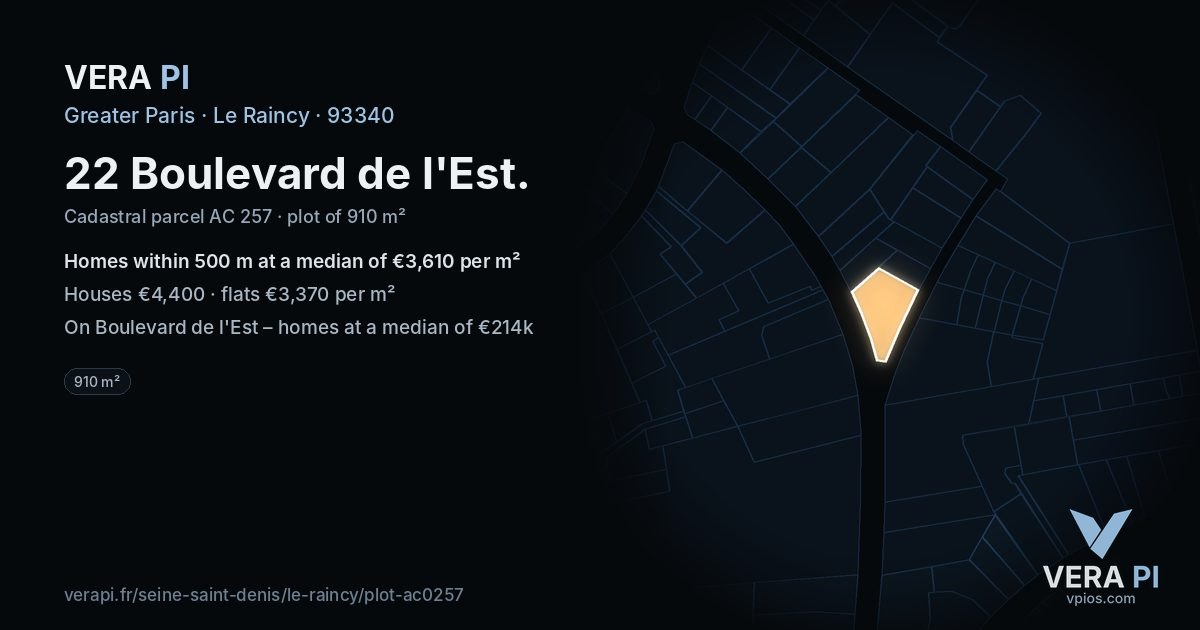 22 Boulevard de l'Est, Le Raincy at night – the plot lit, the parcels around coloured by the prices near them
