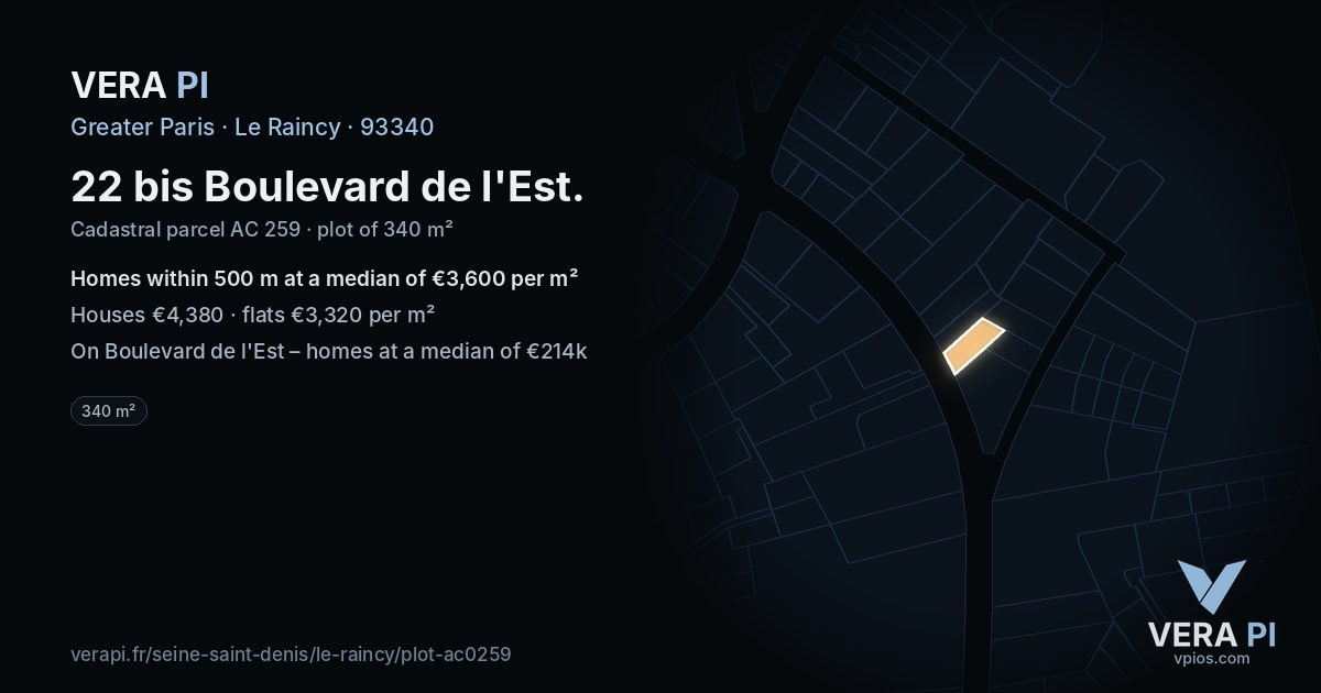 22 bis Boulevard de l'Est, Le Raincy at night – the plot lit, the parcels around coloured by the prices near them