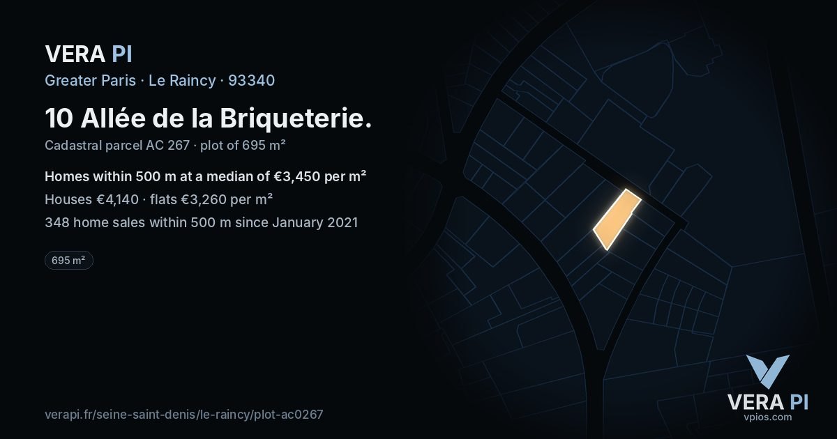 10 Allée de la Briqueterie, Le Raincy at night – the plot lit, the parcels around coloured by the prices near them