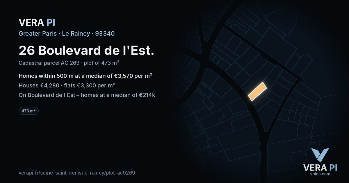 26 Boulevard de l'Est, Le Raincy at night – the plot lit, the parcels around coloured by the prices near them