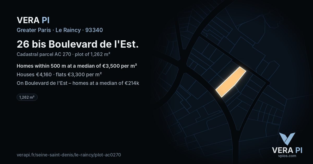 26 bis Boulevard de l'Est, Le Raincy at night – the plot lit, the parcels around coloured by the prices near them