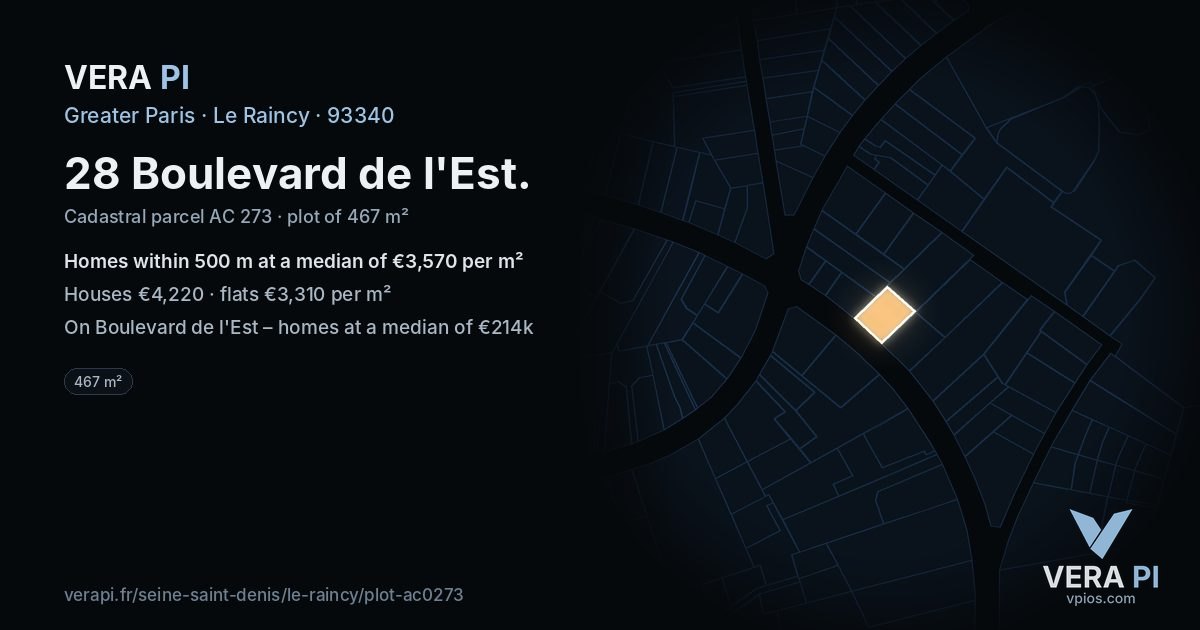 28 Boulevard de l'Est, Le Raincy at night – the plot lit, the parcels around coloured by the prices near them