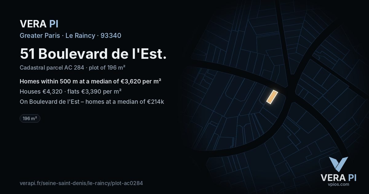 51 Boulevard de l'Est, Le Raincy at night – the plot lit, the parcels around coloured by the prices near them