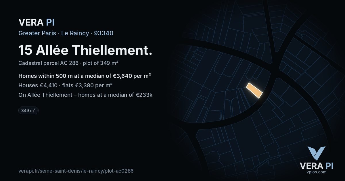 15 Allée Thiellement, Le Raincy at night – the plot lit, the parcels around coloured by the prices near them
