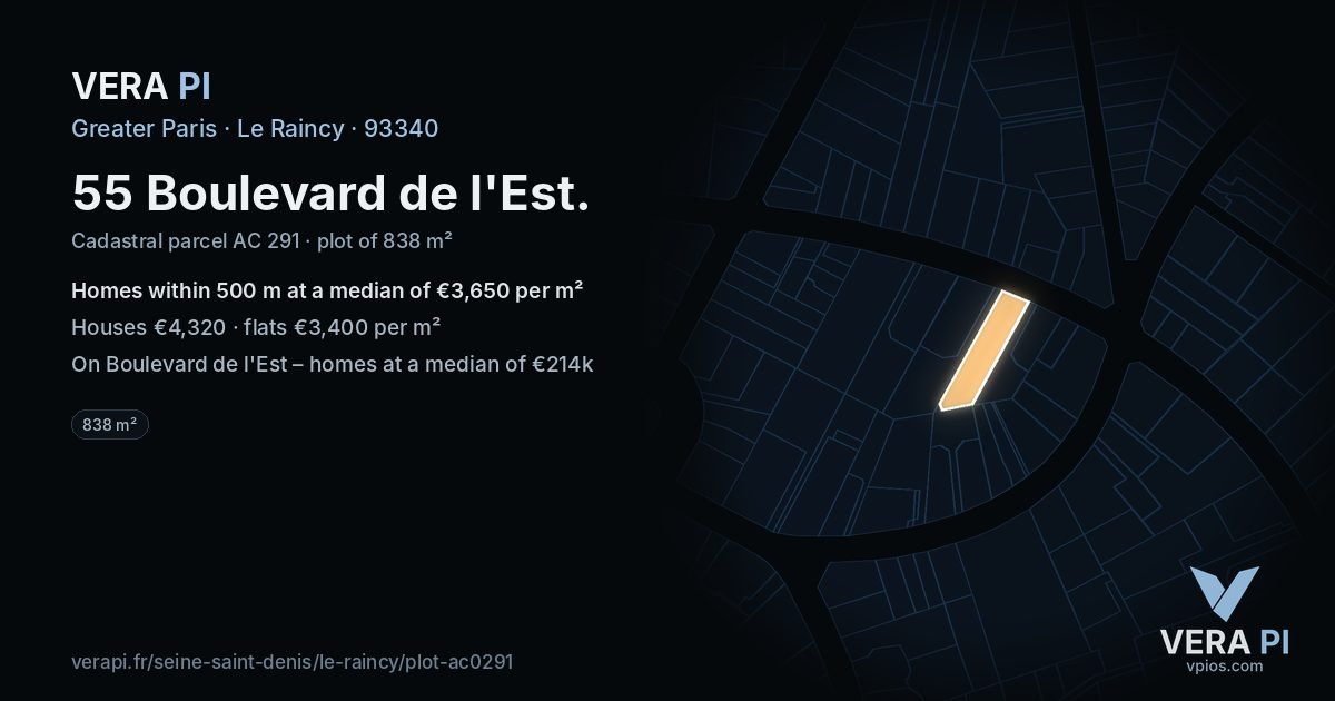 55 Boulevard de l'Est, Le Raincy at night – the plot lit, the parcels around coloured by the prices near them