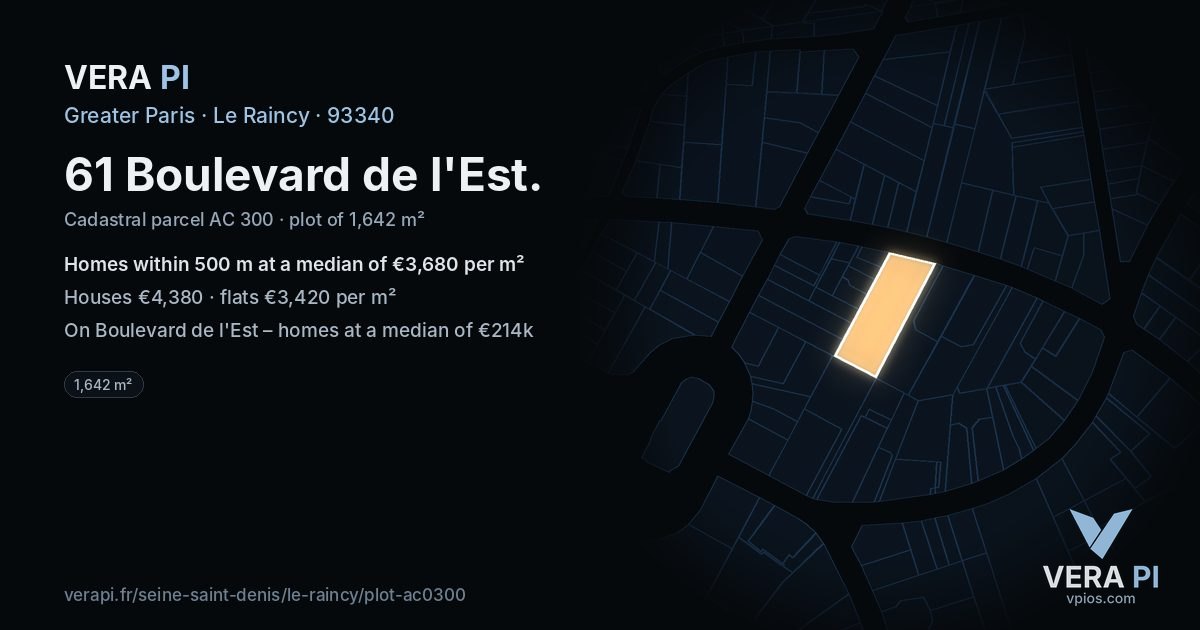 61 Boulevard de l'Est, Le Raincy at night – the plot lit, the parcels around coloured by the prices near them