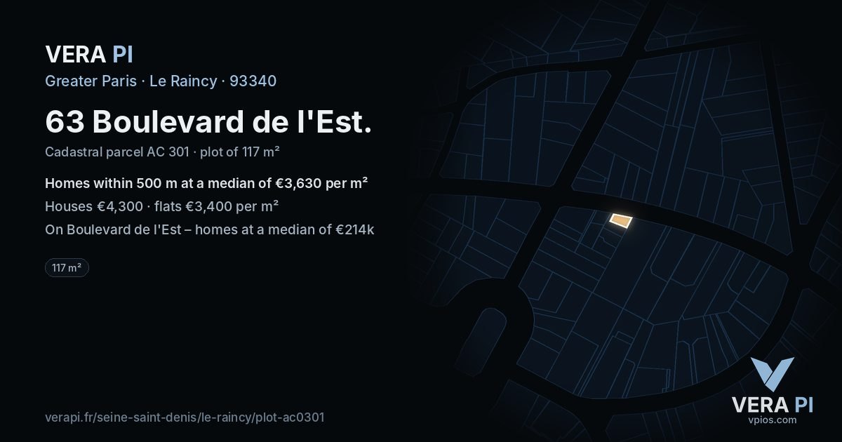 63 Boulevard de l'Est, Le Raincy at night – the plot lit, the parcels around coloured by the prices near them