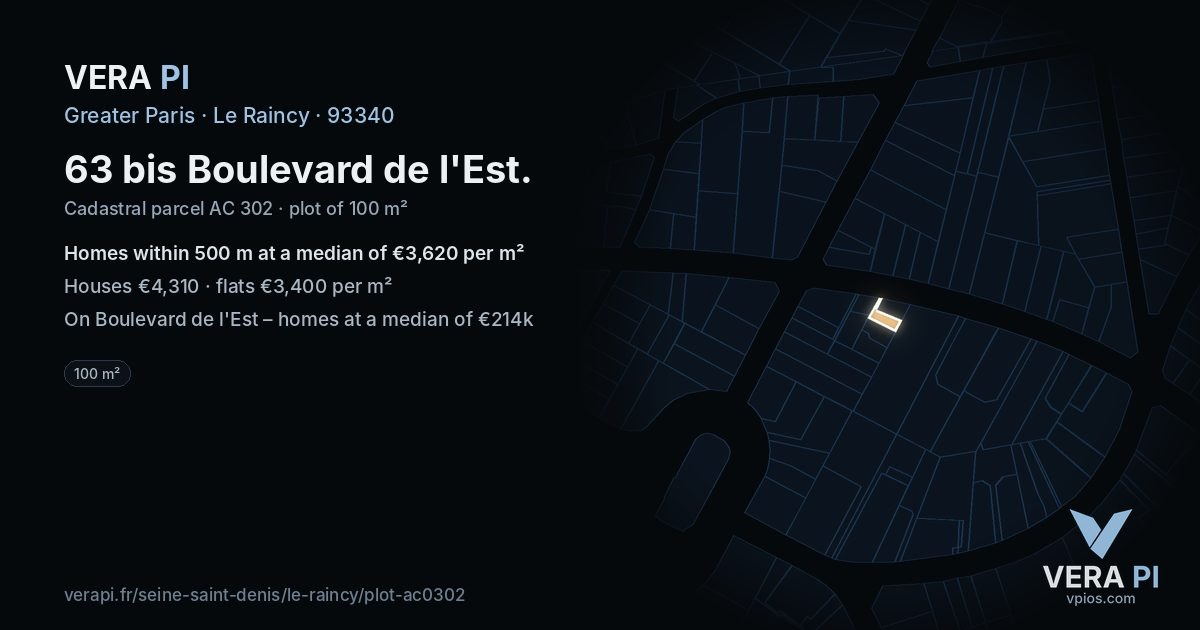 63 bis Boulevard de l'Est, Le Raincy at night – the plot lit, the parcels around coloured by the prices near them