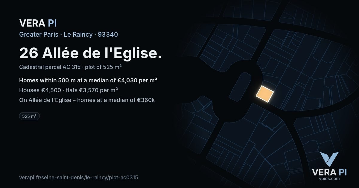 26 Allée de l'Eglise, Le Raincy at night – the plot lit, the parcels around coloured by the prices near them