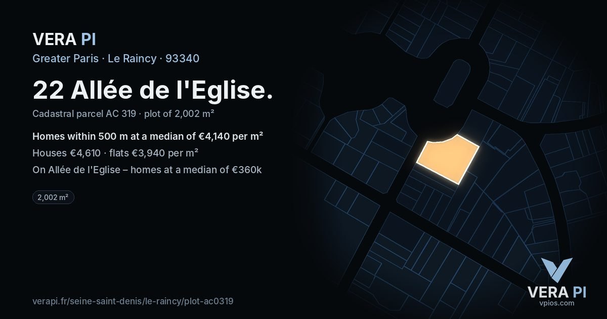 22 Allée de l'Eglise, Le Raincy at night – the plot lit, the parcels around coloured by the prices near them