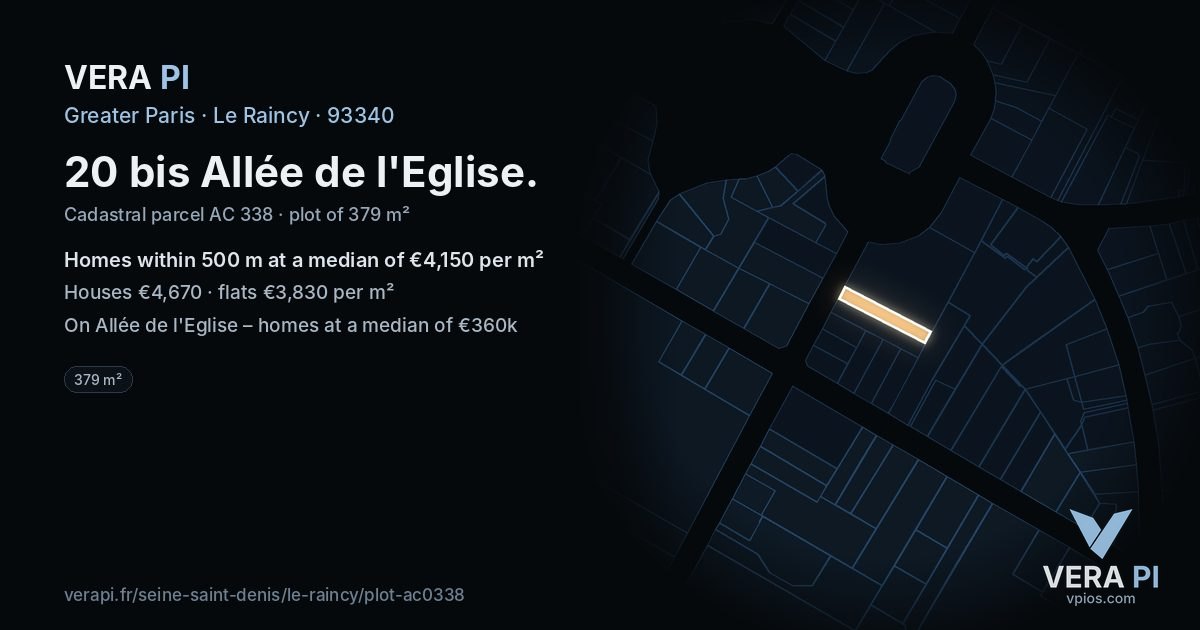 20 bis Allée de l'Eglise, Le Raincy at night – the plot lit, the parcels around coloured by the prices near them
