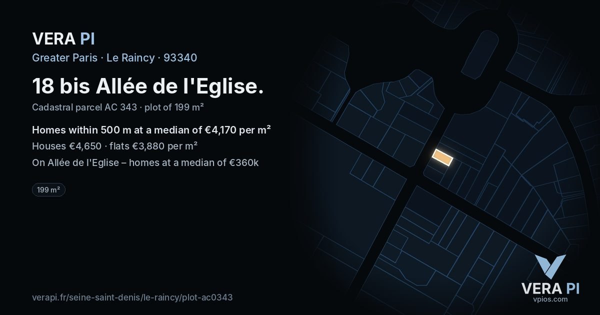 18 bis Allée de l'Eglise, Le Raincy at night – the plot lit, the parcels around coloured by the prices near them