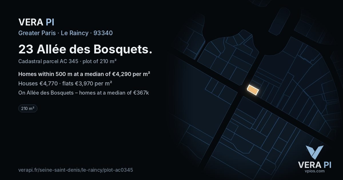 23 Allée des Bosquets, Le Raincy at night – the plot lit, the parcels around coloured by the prices near them
