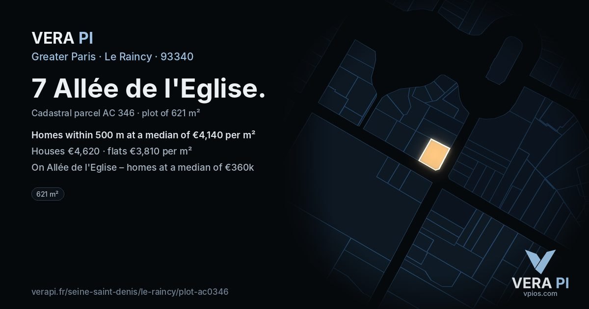 7 Allée de l'Eglise, Le Raincy at night – the plot lit, the parcels around coloured by the prices near them