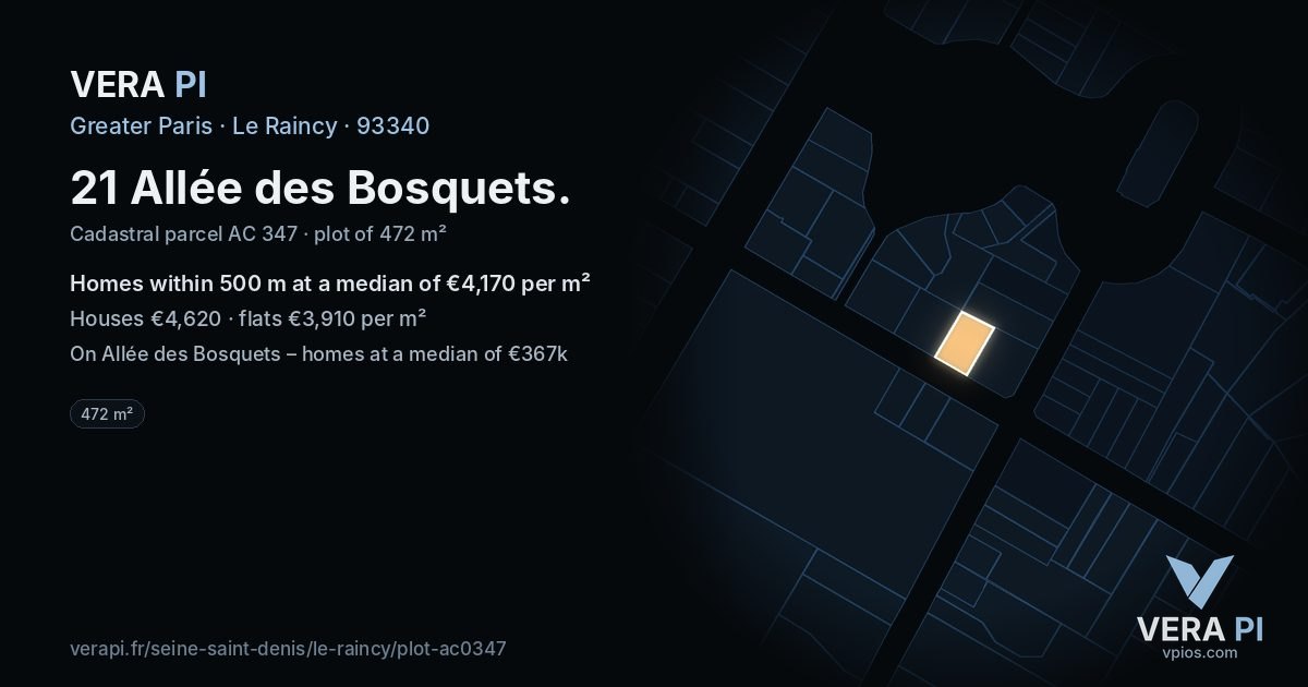 21 Allée des Bosquets, Le Raincy at night – the plot lit, the parcels around coloured by the prices near them