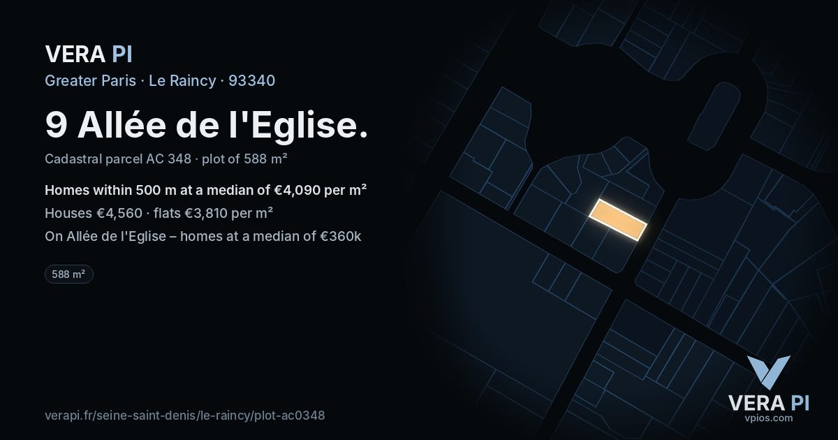 9 Allée de l'Eglise, Le Raincy at night – the plot lit, the parcels around coloured by the prices near them